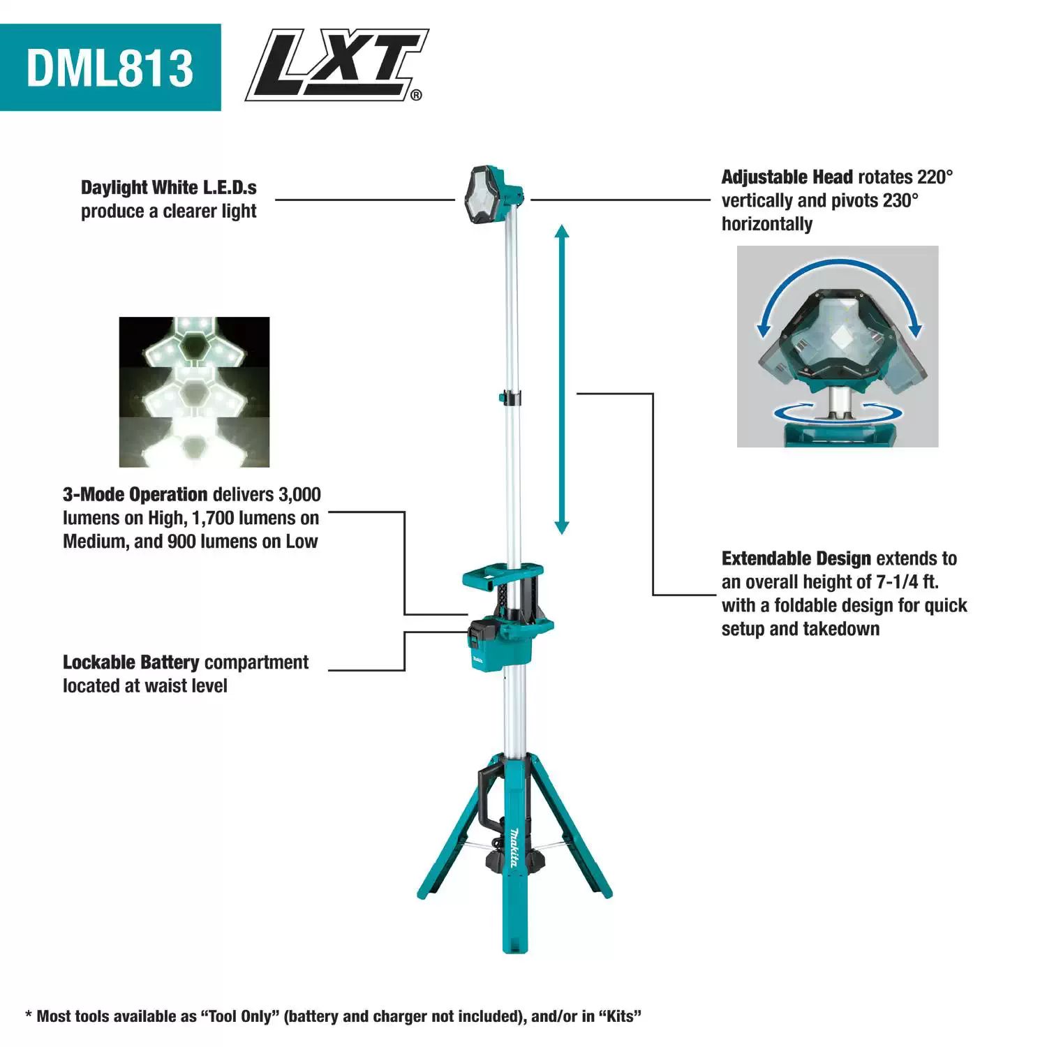 Makita DML813 18V LXT Lithium‑Ion Cordless Tower Work Light - Tool Only
